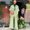 Ropa Femenina Transfronteriza Europea y Americana Verano 2026 Nueva Moda Casual Camisa Rayada Holgada de Manga Corta y Conjunto de Pantalones de Pierna Ancha