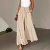 Calça de Verão Lisa de Cintura Alta Wide Leg para Mulheres 2026, com Cintura Elástica Plissada e Cordão, Afinando e com Caimento Fluido, Roupas Femininas de Comércio Exterior