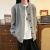 Cardigan Suéter Cinza Profundo Estilo Old Money para Homens e Mulheres Outono Corte Limpo Estilo Preguiçoso Tricô Jaqueta Roupa Exterior
