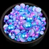 Uñas con perlas semicirculares con degradado de sirena, parte inferior plana, tamaño mixto, accesorios para bolsos de cuentas japonesas con perlas mágicas