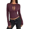 11671 Comércio Exterior Transfronteiriço Estilo Garota Popular Europeia e Americana Simples Versátil Slim Fit Sexy Decote Vazado Laço Top