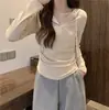 Camisa Básica com Capuz Plus Size Puro Desejo para Outono e Inverno com Efeito Emagrecedor para Mulheres Gordinhas Camiseta com Cintura Franzida Top para Pessoas Baixas