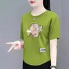 Comércio Exterior Transfronteiriço Roupas para Mães, Camiseta para Mulheres de Meia-Idade, Blusa Solta Plus Size, Manga Meia-Manga, Ombro Normal, Novo Estilo Chinês Manga Curta