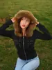 Sudadera con capucha de estilo callejero europeo y americano, tachonada, a la moda, unisex, corte holgado, con cremallera, estilo retro Y2K