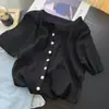 Cárdigan de punto de seda helada de manga corta para mujer, nueva camiseta fina de verano con cuello en V elegante, top básico de manga media, otoño talla única