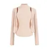 Puro y seductor, nuevo estilo coreano de primavera para chica popular, top de dos piezas: camiseta sin mangas de cuello alto ajustada a la cintura y cárdigan de manga larga