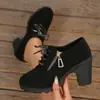 Bestseller Transfronteiriço Salto Plataforma Grosso Sapatos Femininos Individuais 2026 Novo Estilo Estilo Britânico Cadarço Zíper Salto Alto Moda Versátil Feminino