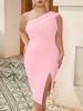Comercio Exterior Transfronterizo Talla Grande Falda de Vendaje Vestido de Noche Abertura Ajustado Elástico Hombro Inclinado Fiesta Color Sólido Vestido Vestido