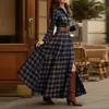 Comercio Exterior Transfronterizo 2026 Ropa Europea y Americana para Mujer, Nuevo Estilo de Verano Vestido Acampanado con Mangas de Linterna Estampadas Cuello Solapa Ceñido a la Cintura