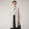 Nuevo abrigo de lana de doble cara de un solo botón para mujer para otoño e invierno, de longitud media, cuello alto, chaqueta elegante y versátil