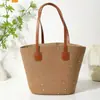 Bolso de Paja Estilo Nuevo con Pedrería, Visera Protectora del Sol, Sombrero de Paja de Copa Abierta, Juego de Bolso de Hombro de Gran Capacidad al por Mayor