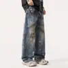 Jeans anchos vintage desgastados estilo americano para hombre, pierna recta holgada, pantalones largos geniales y elegantes de moda callejera