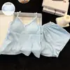 Nuevo Camisola de Algodón Nube con Sujetador Incorporado Pijama Conjunto de Dos Piezas Shorts Sencillos de Verano Ropa de Dormir Transpirable