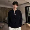 Estilo Old Money Cardigan Cinza Jaqueta Suéter Masculina Outono Retrô Americano Tricô Pesado Material de Canalha Marido Bonito Peça Superior