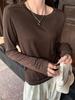 Camiseta Branca Manga Longa Feminina Outono e Inverno 2024 Nova Macia Cera Gola Redonda Básica Simples Versátil Cor Sólida Camiseta de Base
