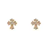 Pendientes de botón de cruz pequeños de diamantes completos de moda exquisita japonesa coreana Temperamento Lujo ligero Versátiles De alta gama Súper brillantes Pendientes Venta al por mayor