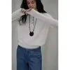 Suéter Jicouture de lã trançada com gola semiaberta, camada interna de outono feminina com mangas compridas