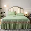 Renda bordada em algodão puro, amigável à pele, design de princesa estilo coreano, saia de cama lisa, disponível para camas de solteiro e casal, com características antiderrapantes, acabamento de renda para atacado