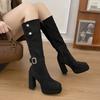 Botas de Salto Alto Retro de Uso Duplo para Mulheres 2025 Novo Outono e Inverno Versátil Emagrecimento e Aumento de Altura Salto Grosso Acima do Joelho Botas de Cavaleiro