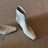 Primeiro Encontro Jifang Head Botas Simples e Finas para Mulheres, Estilo Francês, Delicadas, com Zíper nas Costas, Botas de Inverno de Tricô para Tornozelo