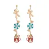 Aretes de campana de árbol de Navidad en espiral verde fresco estilo bosque, aretes colgantes festivos de borla y cuentas para fiesta, acogedores para mujer