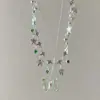 Mariposa de Menta~Collar con Borla de Mariposa de Cristal Verde Estilo Bosque, Nuevo Artículo de Verano de Nicho, Exquisita Cadena Superpuesta para Clavícula Estilo Hada