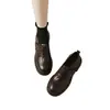 Sapatos femininos de couro estilo britânico com sola grossa, novo modelo outono 2026, mocassins que aumentam a altura com bico redondo, saltos grossos e tiras de velcro