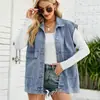 Chaleco Vaquero Casual de Capa para Mujer con Solapa, Botones al Frente, Bolsillos Grandes Tridimensionales y Cintura Ajustable - Comercio Exterior Transfronterizo Europeo y Americano Amazon