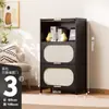 Cómoda Negra Estilo Mediados de Siglo Gabinete de Almacenamiento para Sala de Estar Dormitorio Gabinete de Almacenamiento Estantería Gabinete de Entrada Gabinete Estrecho Alto Multicapa