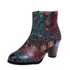 2023 Comercio Exterior Talla Grande Botas Martin Europeas y Americanas Bohemias para Mujer Estilo Étnico Casual Retro Costuras Tacón Alto Botines de Cuero