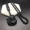 Collar Colgante Zorro Pequeño Cristal Rosa Cadena Larga de Lana Versátil Zorro de Nueve Colas Morado Colgante Hada Zorro Obsidiana