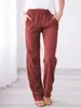 Pantalones Largos Casuales Holgados de Pierna Ancha con Cordón de Color Sólido de Algodón y Lino para Mujer Estación Independiente Pantalones de Pierna Ancha de Comercio Exterior