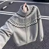 Suéter de punto jacquard Fair Isle para hombre y parejas, chaqueta cárdigan con cuello mao, estilo old money, otoño e invierno, venta al por mayor de fábrica transfronteriza