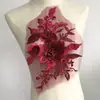 Patch de Renda Bordada com Malha de Diamante e Miçangas Florais Estéreo Colorido Tecido Patch para Roupas Vestidos Acessórios Decorativos DIY JX545