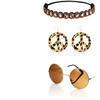 Accesorios de Disfraz Hippie de los años 60 Diadema de Girasol Gafas Redondas y Collar de Cincel de Paz Aretes traje