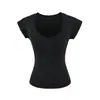 Camiseta de Manga Corta con Dobladillo Curvo Estilo Europeo y Americano Picante para Mujer, Diseño Puro y Sexy con Cuello en U, Acentúa la Forma del Busto, Top Elástico Ajustado
