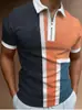 Camisa Polo Masculina Nova de Manga Curta Europeia e Americana Mais Vendida Tendência da Moda Estampa Digital Zíper Pulôver Top