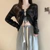 Camisa de manga larga fina y hueca de dos piezas con protección solar para mujer, blusa corta de verano, chaqueta de punto para primavera