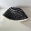 Gorro de Pescador Tejido para Mujer, Sombrero de Cubo Estilo Coreano para Otoño e Invierno, Pequeño Sombrero Versátil de Felpa Rayado para Adelgazar la Cara, Circunferencia de Cabeza Grande, Sensación de Alta Calidad