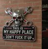 Señal de Metal para Pared 'Lugar Feliz' con diseño creativo, portátil, práctico y lindo, placa de calavera