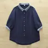 Camisa de Manga Corta de Hilo de Algodón Doble Capa para Mujer Verano Retro Artística Patchwork de Espiga Algodón Puro Suave Agradable a la Piel Manga Media MHT
