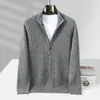 Suéter de Lã Outono Inverno Feminino Gola Alta Meio Zíper Cardigã Malha Grossa de Fio Duplo Peça de Roupa Externa Solta Suéter Casual