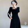 Vestido de Noche Estilo Francés para Reunión Anual de Mujeres 2023 Nuevo de Gama Alta Negro Elegante Lujo Ligero Vestido de Anfitriona Se Puede Usar Normalmente