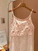 Camisola de gasa de algodón de doble capa con estampado de dibujos animados para mujer con copas en el pecho, tirantes ajustables, vestido casero de corte holgado