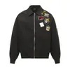Chaqueta Unisex de Tendencia Nacional Retro Americana 2025 con Bordado de Flocado de Dibujos Animados, Estilo High Street Versátil, Abrigo de Cuello Alto Estilo Universitario