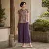 Nova camisa retrô estilo chinês de botões e manga curta para mulheres, novo modelo de verão, blusa com estampa elegante para mães de meia-idade, traje tradicional estilo chinês