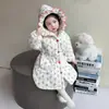 Pijama de Invierno 2025 para Niños de Tres Capas Espesado de Terciopelo Coral para Niñas, Pijama de Franela Floral con Capucha y Forro de Polar