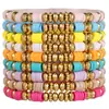 Conjunto de Pulseiras Empilháveis Coloridas de Argila Macia Estilo Boêmio Mais Vendido da Amazon Pulseira de Rosto Sorridente Branco com Gotejamento de Óleo de Verão