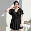 Traje de baño de una pieza estilo falda para mujer talla grande, moderno, conservador, para mujeres con curvas, que oculta el abdomen, adelgazante, de corte holgado, traje de baño extragrande
