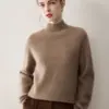 Suéter 100% Cachemira Pura para Mujer Invierno Nuevo Cuello Alto Suéter Básico Estilo Suave Holgado Aspecto Adelgazante Suéter Cálido Rayado